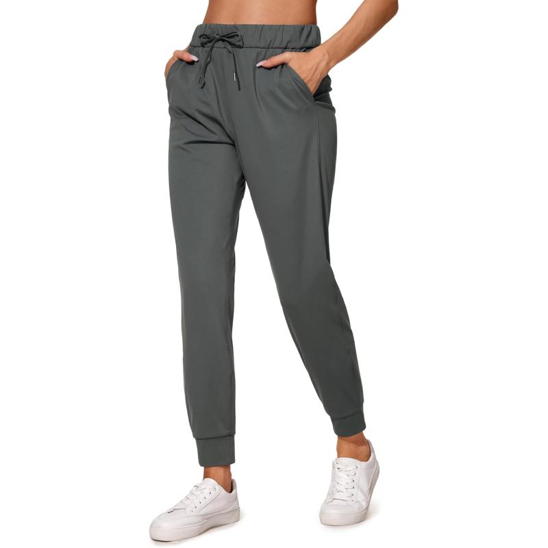 CRZ YOGA 4Way Stretch Workout Joggers for Women 28quot  Casual Travel Pants Lounge Athletic Joggers with PocketsMysterious Grey