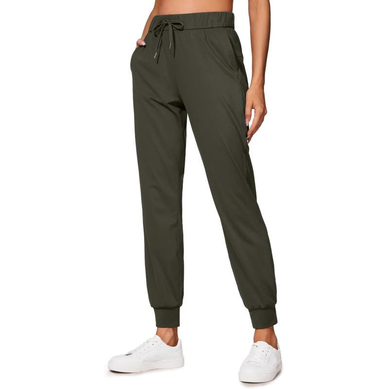 CRZ YOGA 4Way Stretch Workout Joggers for Women 28quot  Casual Travel Pants Lounge Athletic Joggers with PocketsOlive Green