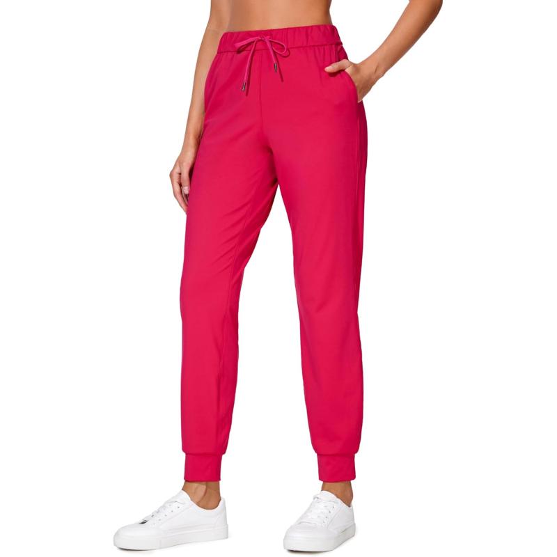 CRZ YOGA 4Way Stretch Workout Joggers for Women 28quot  Casual Travel Pants Lounge Athletic Joggers with PocketsViva Magenta