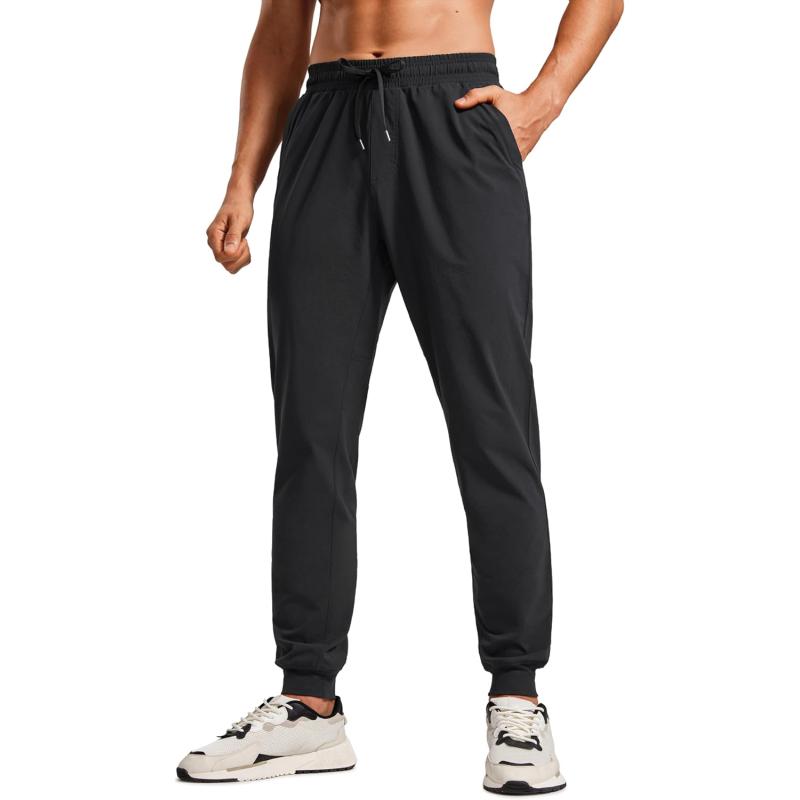 CRZ YOGA Athletic Joggers for Men 31quot Lightweight Water Resistant Outdoor Workout Pants with Zip PocketsBlack