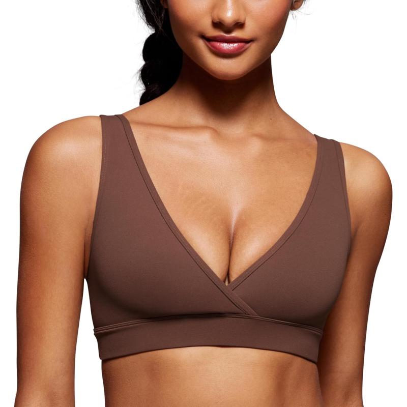 CRZ YOGA Butterluxe Maternity Nursing Bras for Women Crossover Wireless Sleep Breastfeeding Lounge Pregnancy Bra ComfortableCoffee Brown