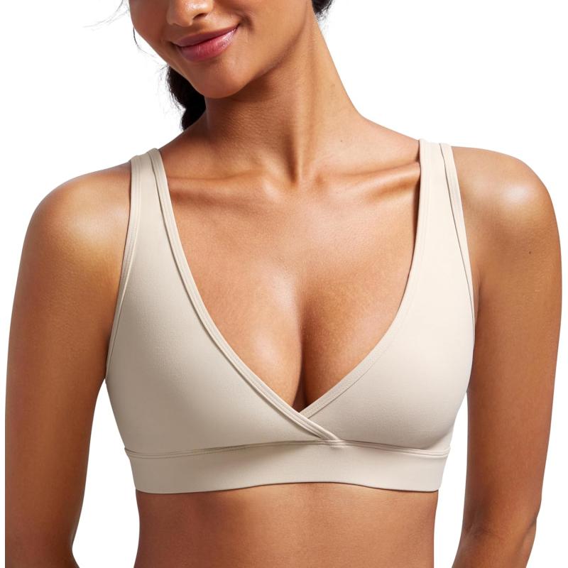 CRZ YOGA Butterluxe Maternity Nursing Bras for Women Crossover Wireless Sleep Breastfeeding Lounge Pregnancy Bra ComfortableMojave Tan