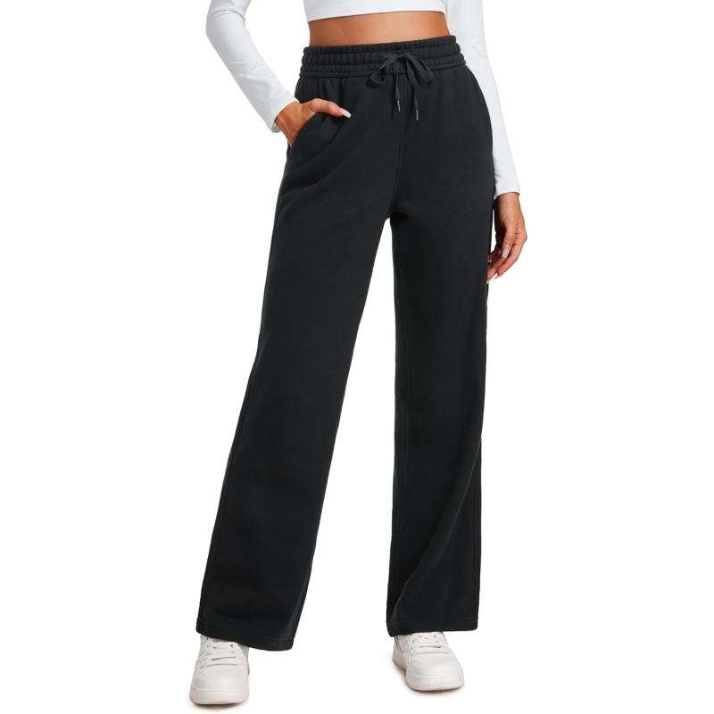 CRZ YOGA Cotton Fleece Lined Sweatpants Women 30quot Straight Leg Casual Lounge Sweat Pants for WomenBlack