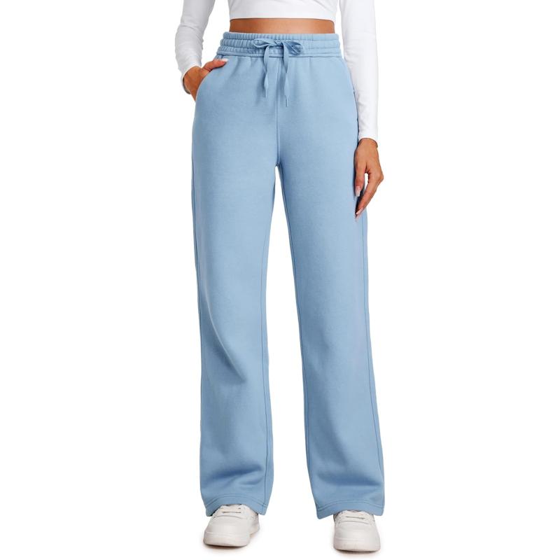 CRZ YOGA Cotton Fleece Lined Sweatpants Women 30quot Straight Leg Casual Lounge Sweat Pants for WomenCambric Blue