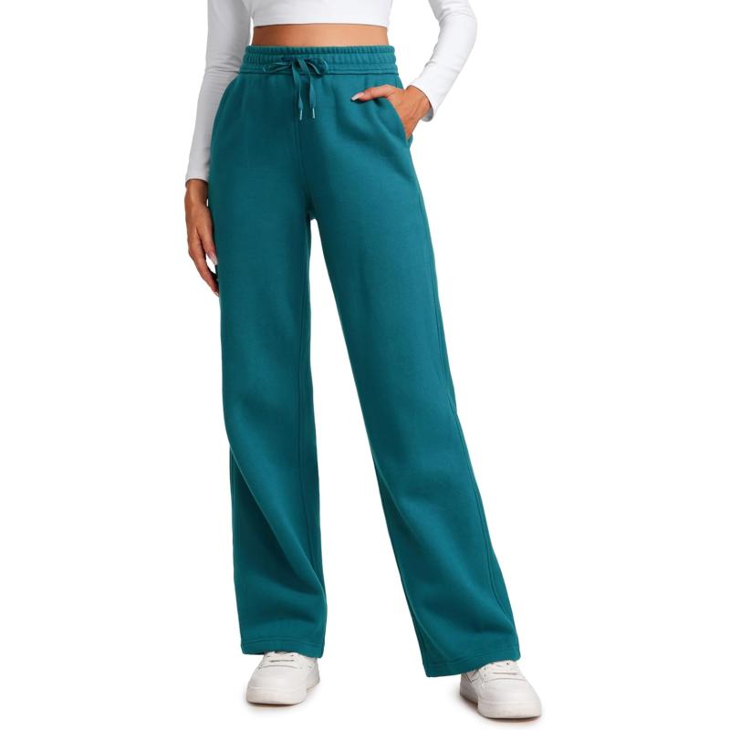 CRZ YOGA Cotton Fleece Lined Sweatpants Women 30quot Straight Leg Casual Lounge Sweat Pants for WomenGreen Jade