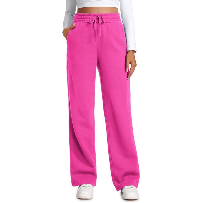 CRZ YOGA Cotton Fleece Lined Sweatpants Women 30quot Straight Leg Casual Lounge Sweat Pants for WomenHibiscus Purple