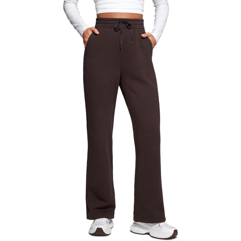 CRZ YOGA Cotton Fleece Lined Sweatpants Women 30quot Straight Leg Casual Lounge Sweat Pants for WomenHot Fudge Brown