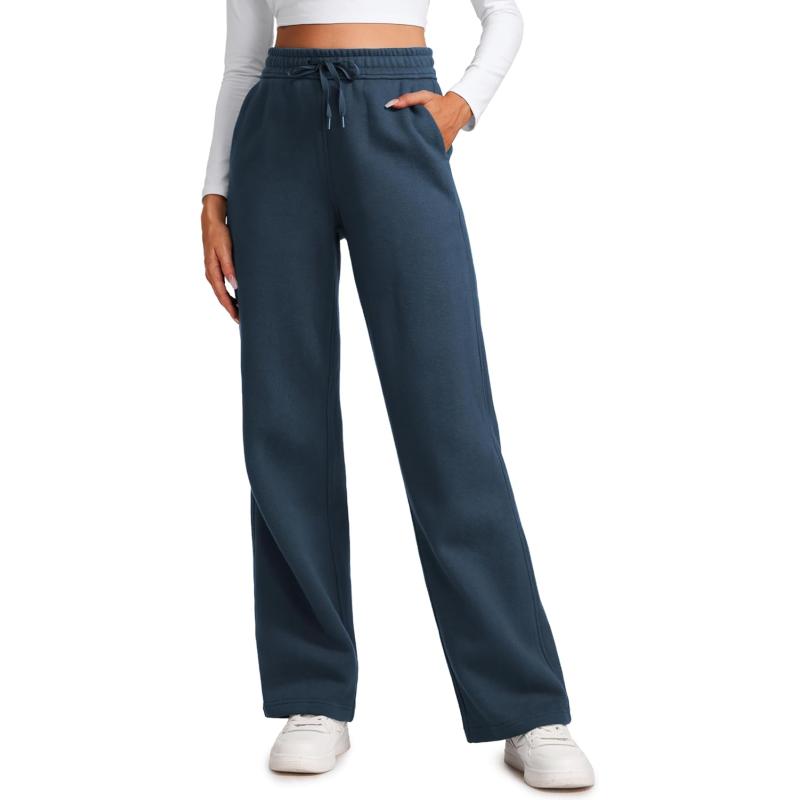 CRZ YOGA Cotton Fleece Lined Sweatpants Women 30quot Straight Leg Casual Lounge Sweat Pants for WomenInk Blue