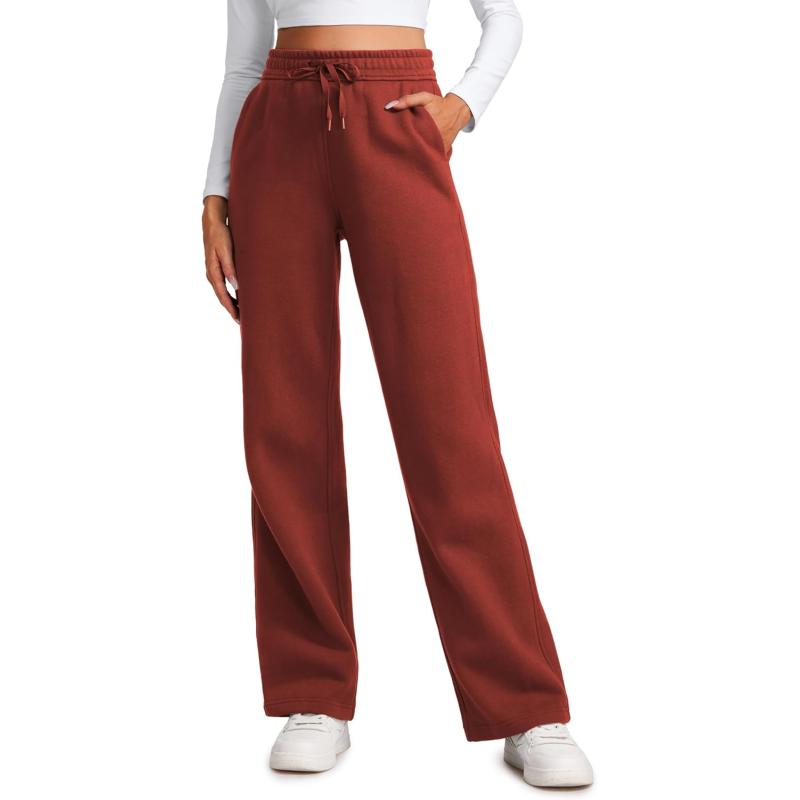 CRZ YOGA Cotton Fleece Lined Sweatpants Women 30quot Straight Leg Casual Lounge Sweat Pants for WomenJujube Brown
