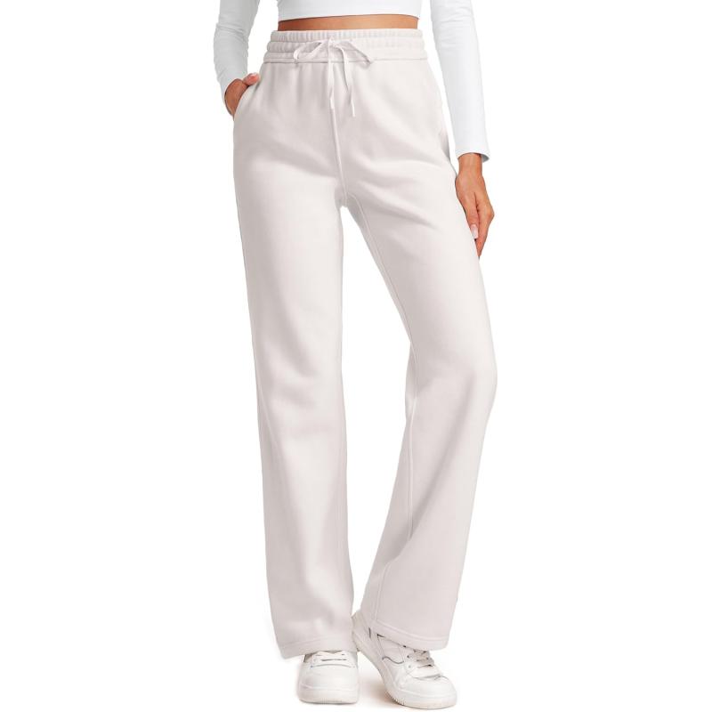 CRZ YOGA Cotton Fleece Lined Sweatpants Women 30quot Straight Leg Casual Lounge Sweat Pants for WomenMilky White Bone