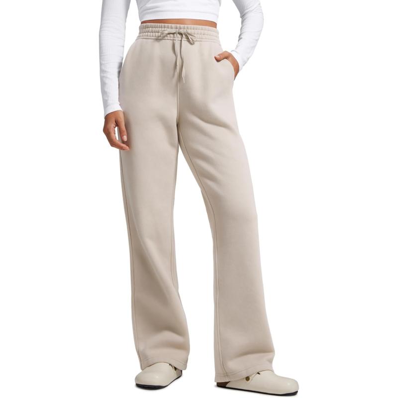 CRZ YOGA Cotton Fleece Lined Sweatpants Women 30quot Straight Leg Casual Lounge Sweat Pants for WomenMojave Tan