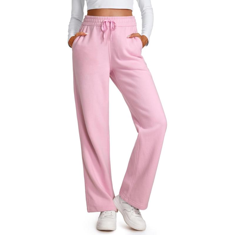 CRZ YOGA Cotton Fleece Lined Sweatpants Women 30quot Straight Leg Casual Lounge Sweat Pants for WomenPink Peony