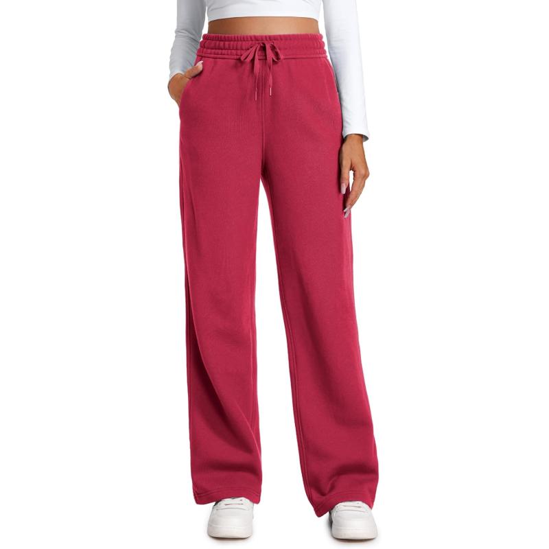 CRZ YOGA Cotton Fleece Lined Sweatpants Women 30quot Straight Leg Casual Lounge Sweat Pants for WomenPomegranate