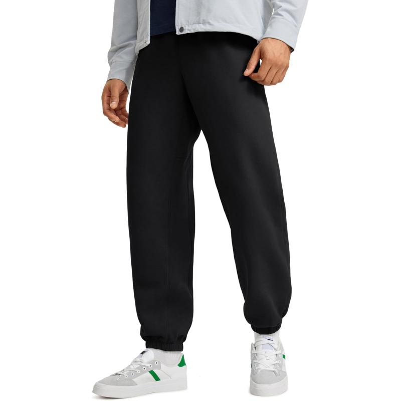 CRZ YOGA Cotton Fleece Sweatpants for Men 32quot Loosed Fit Lounge Casual Elastic Bottom Sweat Pants with Zipper PocketsBlack