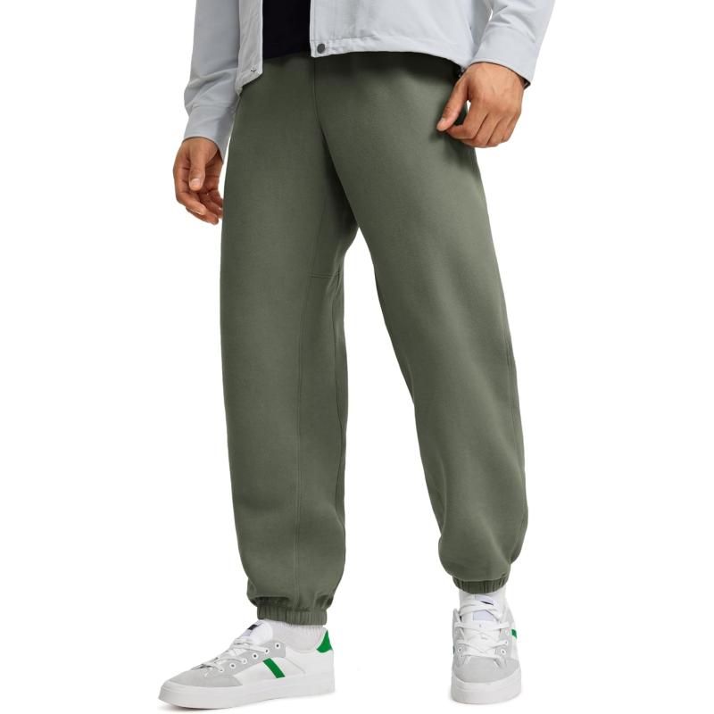 CRZ YOGA Cotton Fleece Sweatpants for Men 32quot Loosed Fit Lounge Casual Elastic Bottom Sweat Pants with Zipper PocketsLight Army Green