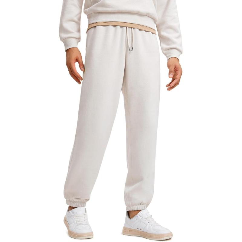 CRZ YOGA Cotton Fleece Sweatpants for Men 32quot Loosed Fit Lounge Casual Elastic Bottom Sweat Pants with Zipper PocketsMilky White Bone