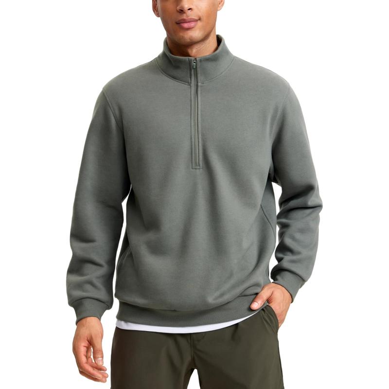 CRZ YOGA Fleece Lined Half Zip Sweatshirts for Men Mock Neck Pullover Sweatshirt Casual Workout Daily SweatersGrey Sage