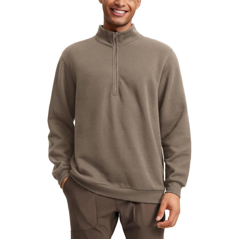 CRZ YOGA Fleece Lined Half Zip Sweatshirts for Men Mock Neck Pullover Sweatshirt Casual Workout Daily SweatersNomad Grey