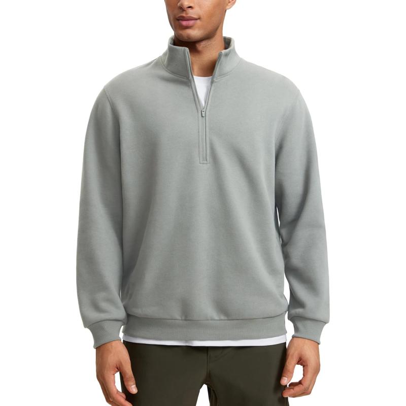 CRZ YOGA Fleece Lined Half Zip Sweatshirts for Men Mock Neck Pullover Sweatshirt Casual Workout Daily SweatersSterling