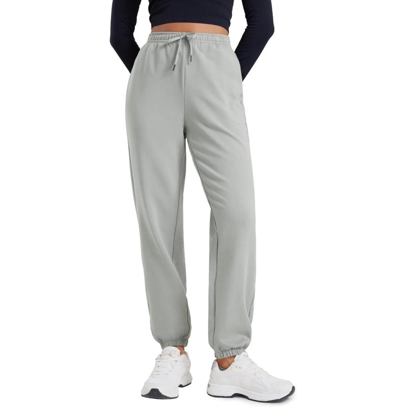 CRZ YOGA Fleece Sweatpants Women Cotton Joggers High Waisted Lounge Casual Travel Elastic Bottom Pants with PocketsSterling