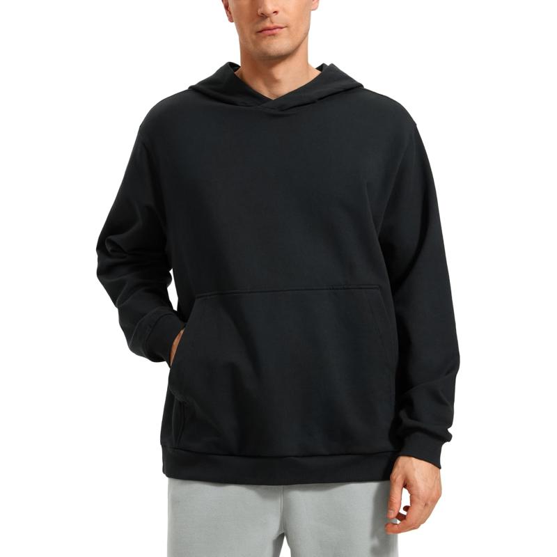 CRZ YOGA Mens Fleece Hoodies Basic Casual Hooded Sweatshirts Long Sleeve Pullover Workout Hoodie Tops with PocketBlack