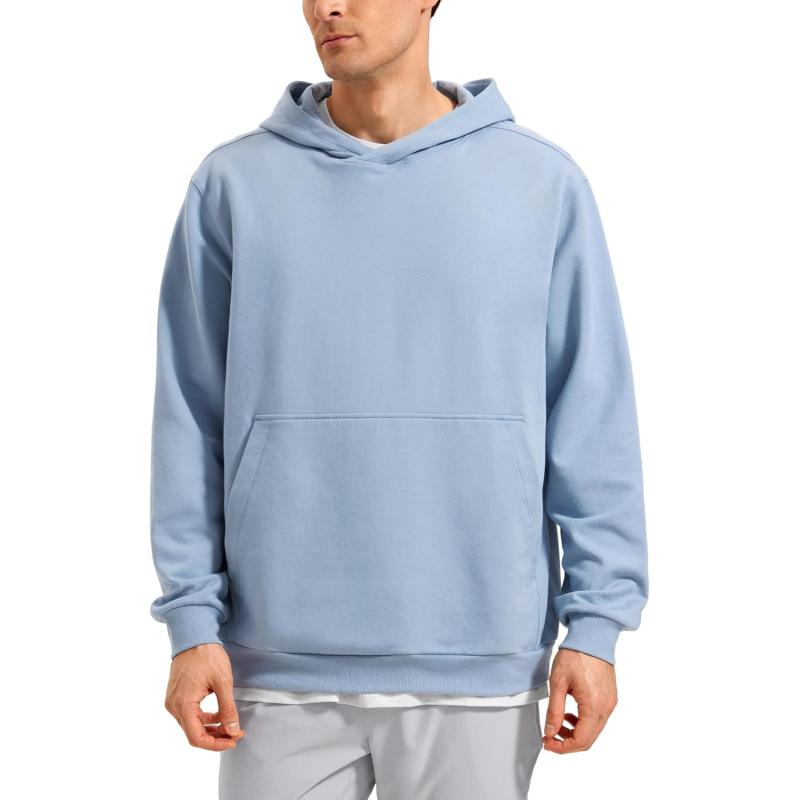 CRZ YOGA Mens Fleece Hoodies Basic Casual Hooded Sweatshirts Long Sleeve Pullover Workout Hoodie Tops with PocketCambric Blue
