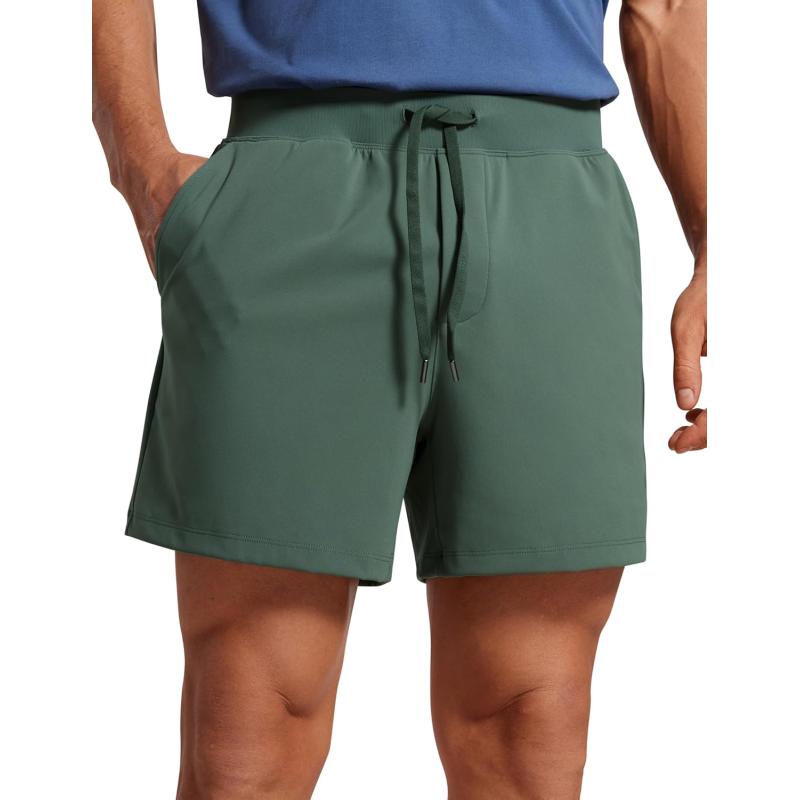CRZ YOGA Mens FourWay Stretch Workout Shorts  5quot Soft Durable Casual Athletic Shorts with Pocket Gym Running HikingDark Forest Green