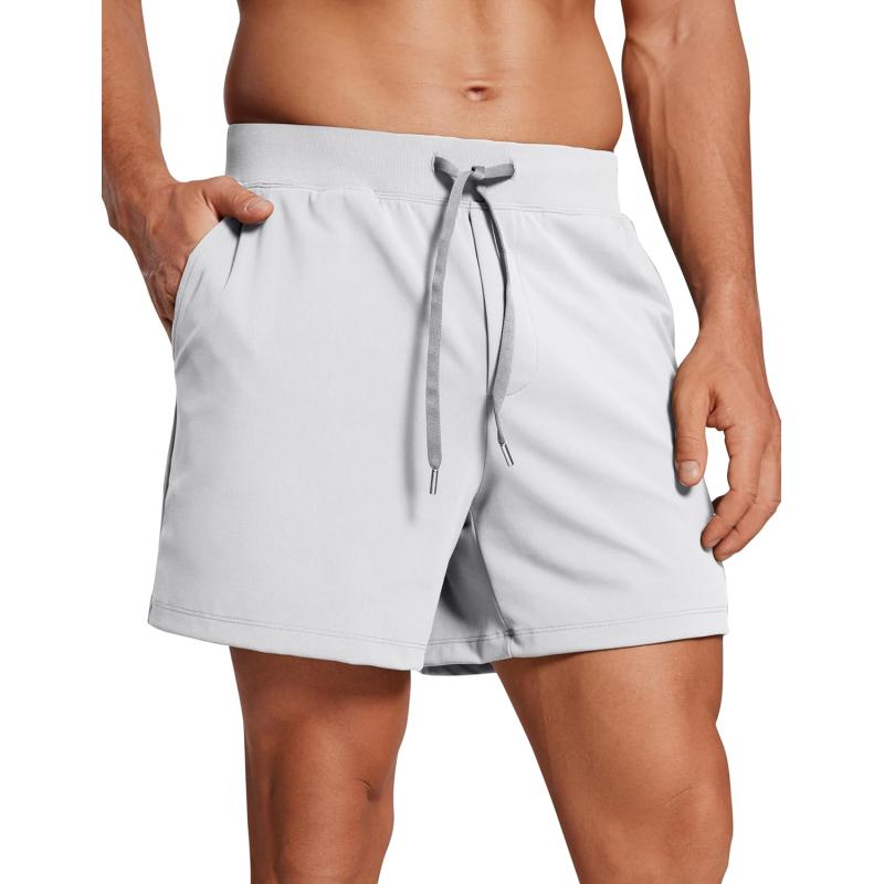 CRZ YOGA Mens FourWay Stretch Workout Shorts  5quot Soft Durable Casual Athletic Shorts with Pocket Gym Running HikingPlatinum Grey
