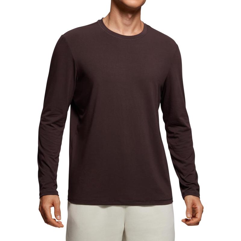 CRZ YOGA Mens Long Sleeve Basic Shirts Moisture Wicking Workout Tops Casual Crewneck Comfort Tee ShirtHot Fudge Brown