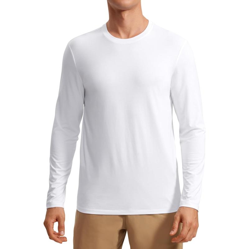 CRZ YOGA Mens Long Sleeve Basic Shirts Moisture Wicking Workout Tops Casual Crewneck Comfort Tee ShirtWhite