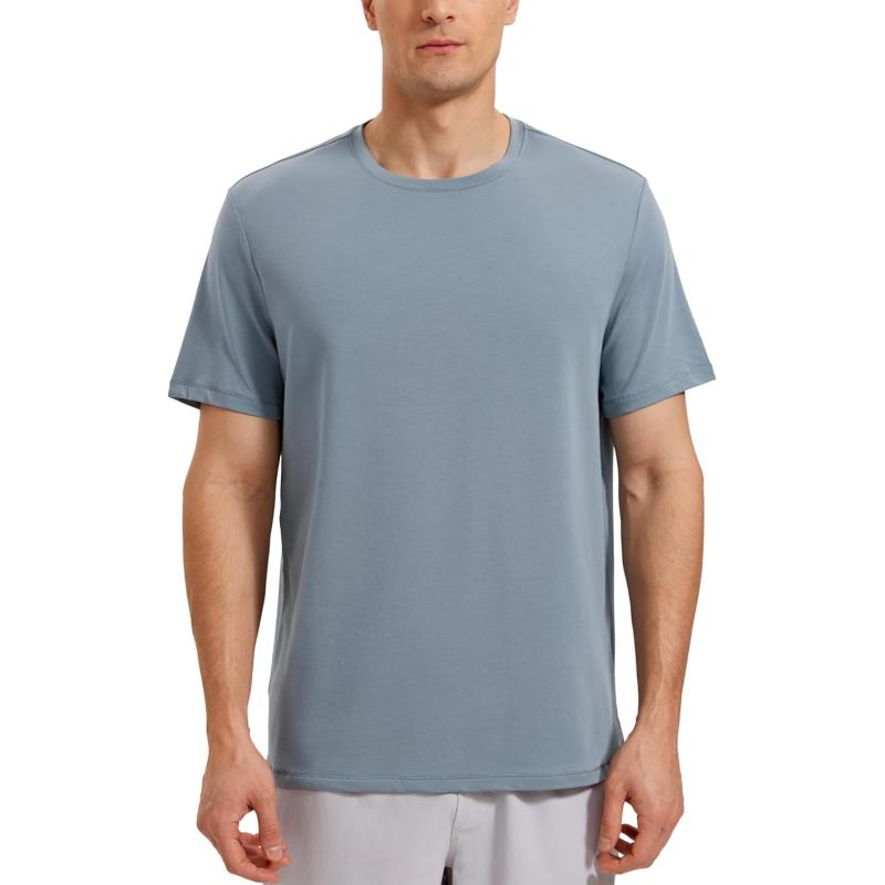 CRZ YOGA Mens Pima Cotton TShirts Short Sleeve Crew Neck Casual Shirts Breathable Workout Daily Tee TopsBelgian Blue