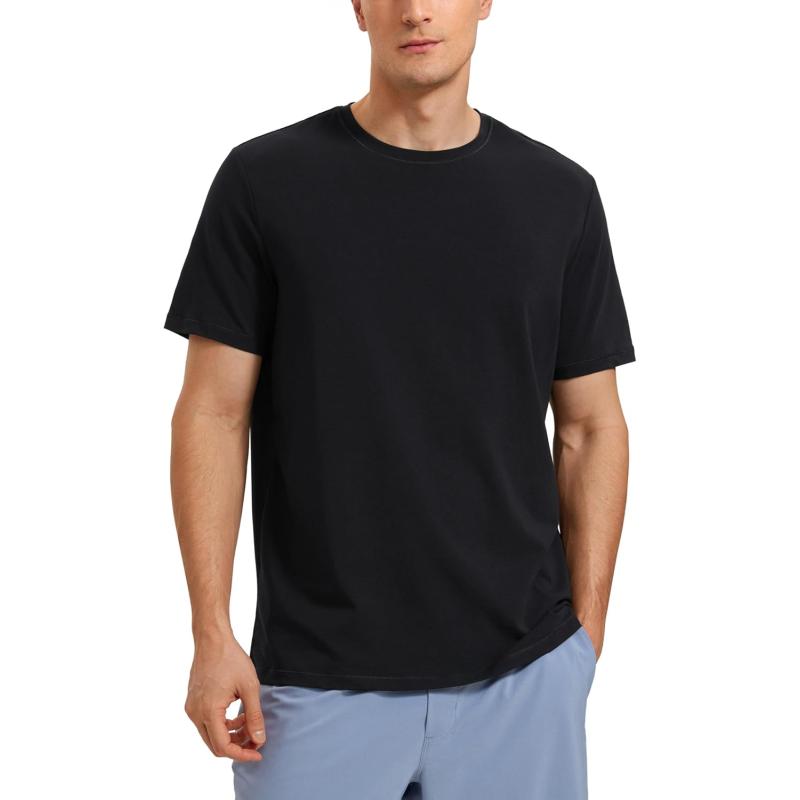 CRZ YOGA Mens Pima Cotton TShirts Short Sleeve Crew Neck Casual Shirts Breathable Workout Daily Tee TopsBlack