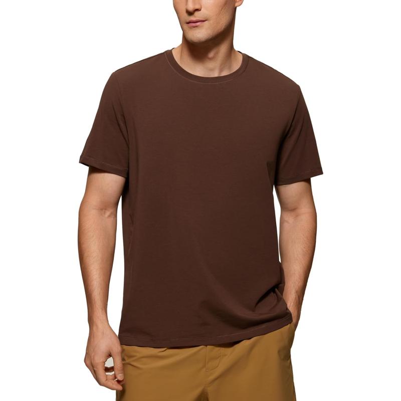 CRZ YOGA Mens Pima Cotton TShirts Short Sleeve Crew Neck Casual Shirts Breathable Workout Daily Tee TopsCoffee Brown