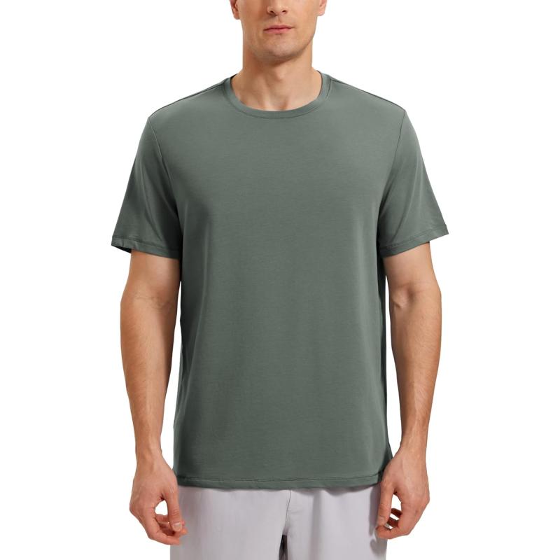 CRZ YOGA Mens Pima Cotton TShirts Short Sleeve Crew Neck Casual Shirts Breathable Workout Daily Tee TopsGrey Sage