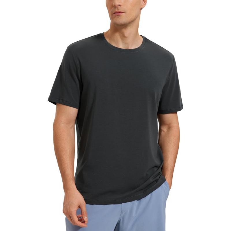 CRZ YOGA Mens Pima Cotton TShirts Short Sleeve Crew Neck Casual Shirts Breathable Workout Daily Tee TopsMysterious Grey
