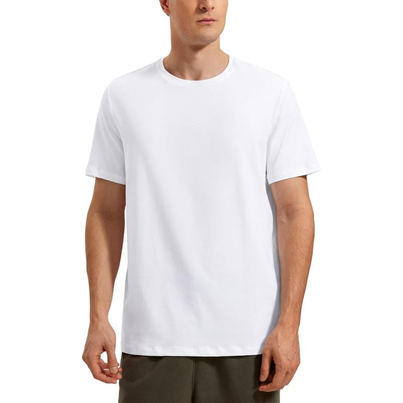 CRZ YOGA Mens Pima Cotton TShirts Short Sleeve Crew Neck Casual Shirts Breathable Workout Daily Tee TopsWhite