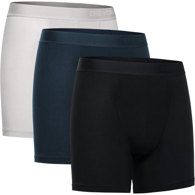 CRZ YOGA Mens UltraSoft Modal Double Lined 5quot Boxer Briefs Moisture Wicking Breathable Underwear 3PackBlackGreyNavy