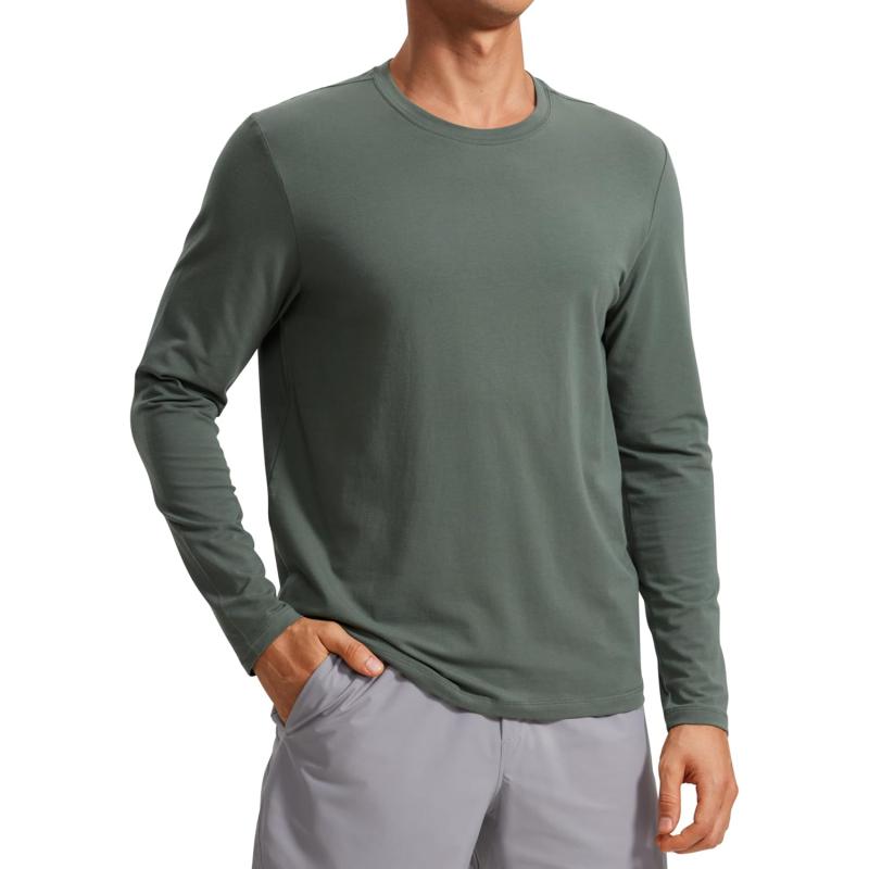 CRZ YOGA Pima Cotton Long Sleeve Shirts for Men Crew Neck Basic Casual Shirts Breathable Workout Comfort TopsGrey Sage