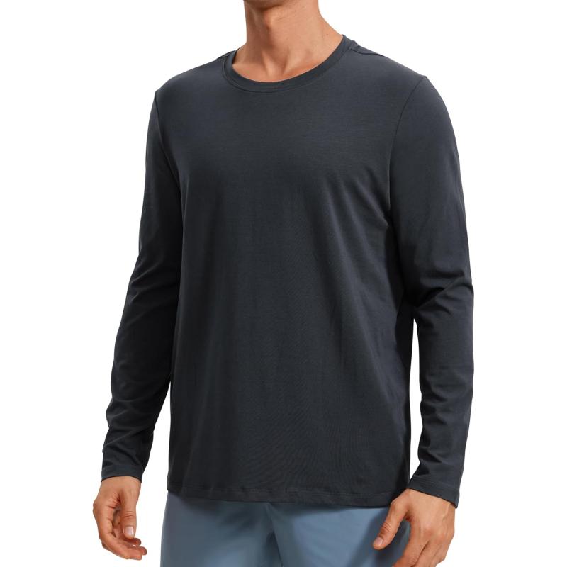 CRZ YOGA Pima Cotton Long Sleeve Shirts for Men Crew Neck Basic Casual Shirts Breathable Workout Comfort TopsMysterious Grey