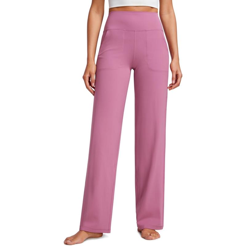 CRZ YOGA Womens Butterluxe High Waist Wide Leg Pants with Pockets 31quot  Buttery Soft Comfy Casual Yoga Lounge PantsVelvet Dust