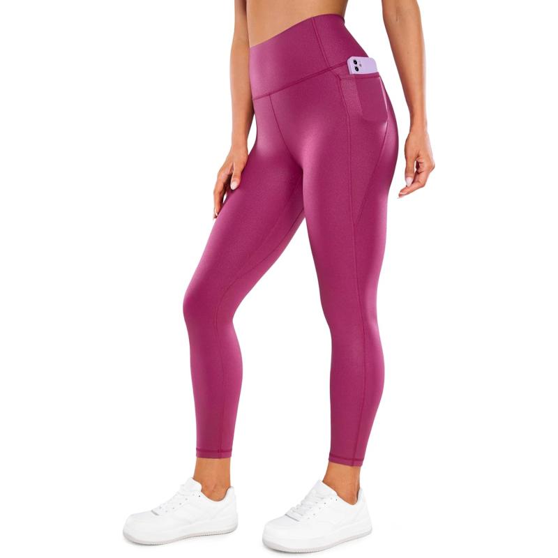 CRZ YOGA Womens Butterluxe Matte Faux Leather Leggings 25quot  High Waisted Buttery Soft Lounge Pockets LeggingsMagenta Purple Classic Pattern