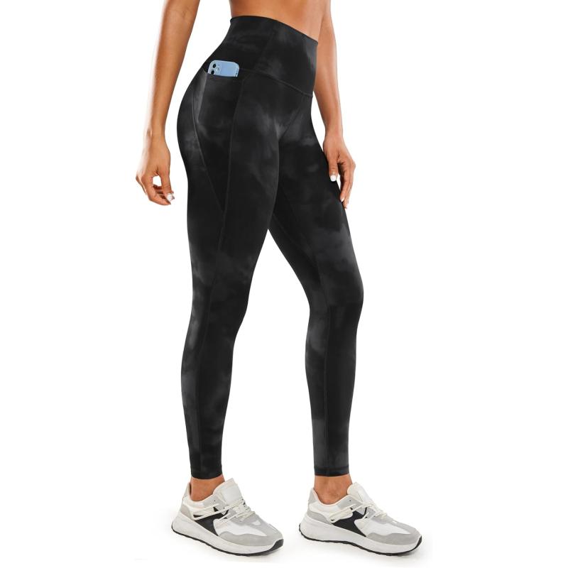 CRZ YOGA Womens Butterluxe Workout Leggings 28 Inches  High Waisted Gym Yoga Pants with Pockets Running Buttery SoftBlack Tie Dye Flowers