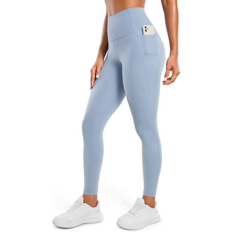CRZ YOGA Womens Butterluxe Workout Leggings 28 Inches  High Waisted Gym Yoga Pants with Pockets Running Buttery SoftCambric Blue