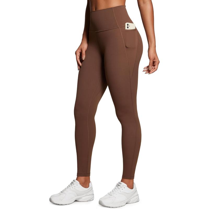 CRZ YOGA Womens Butterluxe Workout Leggings 28 Inches  High Waisted Gym Yoga Pants with Pockets Running Buttery SoftCoffee Brown