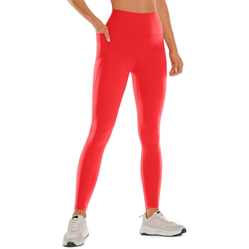 CRZ YOGA Womens Butterluxe Workout Leggings 28 Inches  High Waisted Gym Yoga Pants with Pockets Running Buttery SoftDeep Red