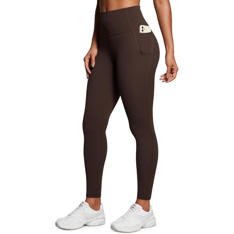 CRZ YOGA Womens Butterluxe Workout Leggings 28 Inches  High Waisted Gym Yoga Pants with Pockets Running Buttery SoftHot Fudge Brown