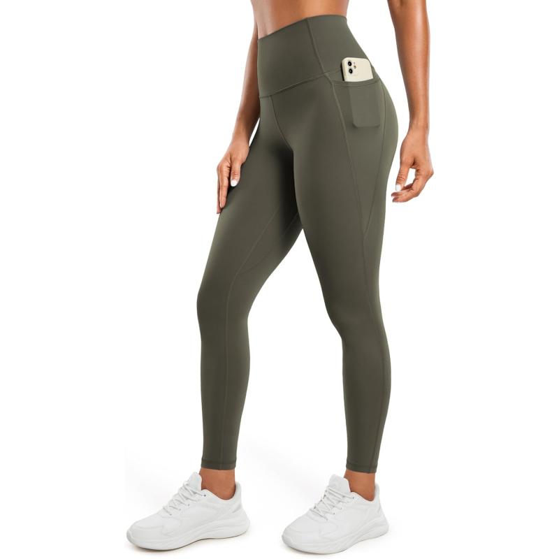 CRZ YOGA Womens Butterluxe Workout Leggings 28 Inches  High Waisted Gym Yoga Pants with Pockets Running Buttery SoftLight Army Green