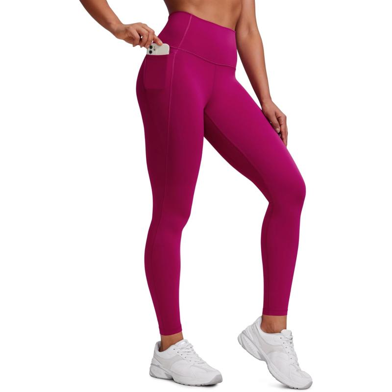 CRZ YOGA Womens Butterluxe Workout Leggings 28 Inches  High Waisted Gym Yoga Pants with Pockets Running Buttery SoftMagenta Purple