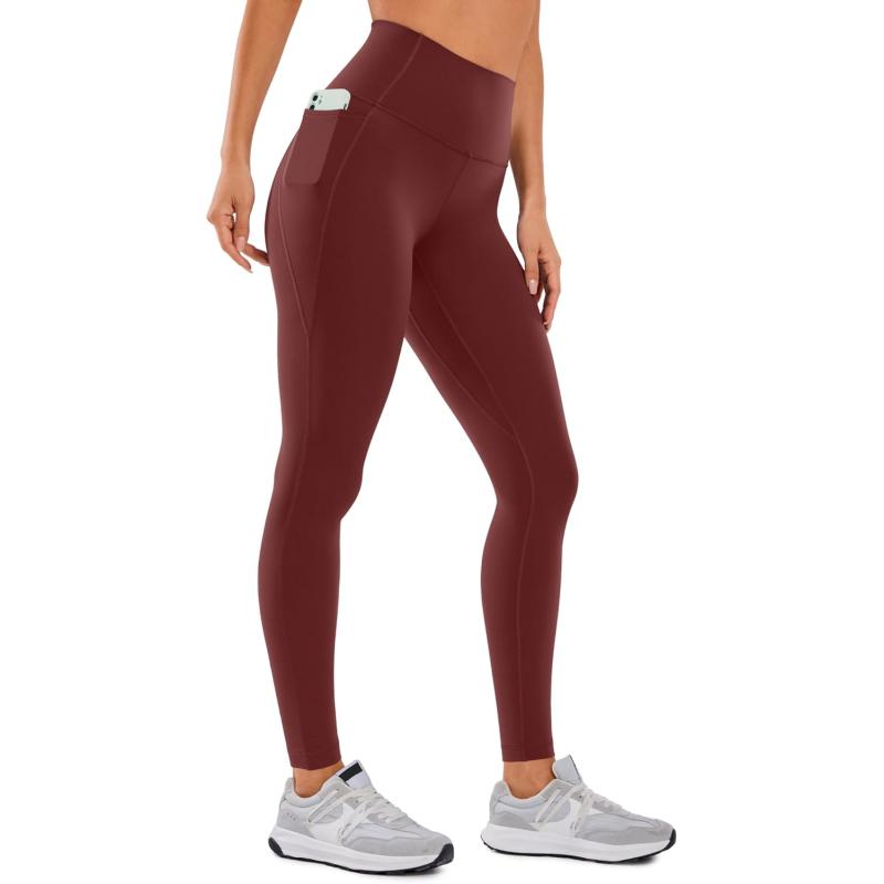 CRZ YOGA Womens Butterluxe Workout Leggings 28 Inches  High Waisted Gym Yoga Pants with Pockets Running Buttery SoftNoctilucence Red