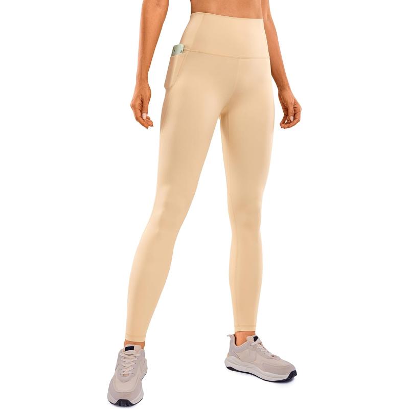 CRZ YOGA Womens Butterluxe Workout Leggings 28 Inches  High Waisted Gym Yoga Pants with Pockets Running Buttery SoftTan Milkshake